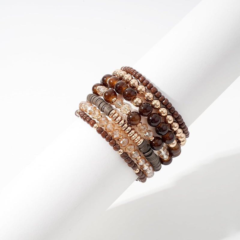 GOOJIDS Surfer Heishi Clay Bead Bracelets for Women Bohemian Stackable Gold Plated Beaded Stretch Bracelets Elastic Layering Friendship Bracelets Set Boho Jewelry - Image 2